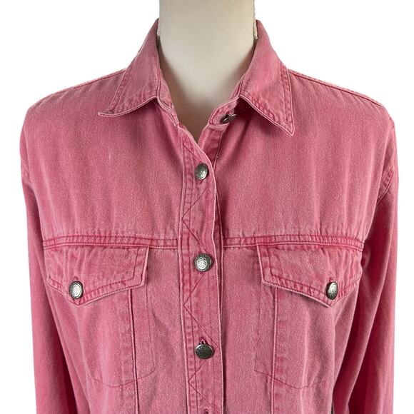 Ignite Shirt Women Size Large Pink Soft Denim Button Up Western Cowgirl Shacket - Picture 5 of 12